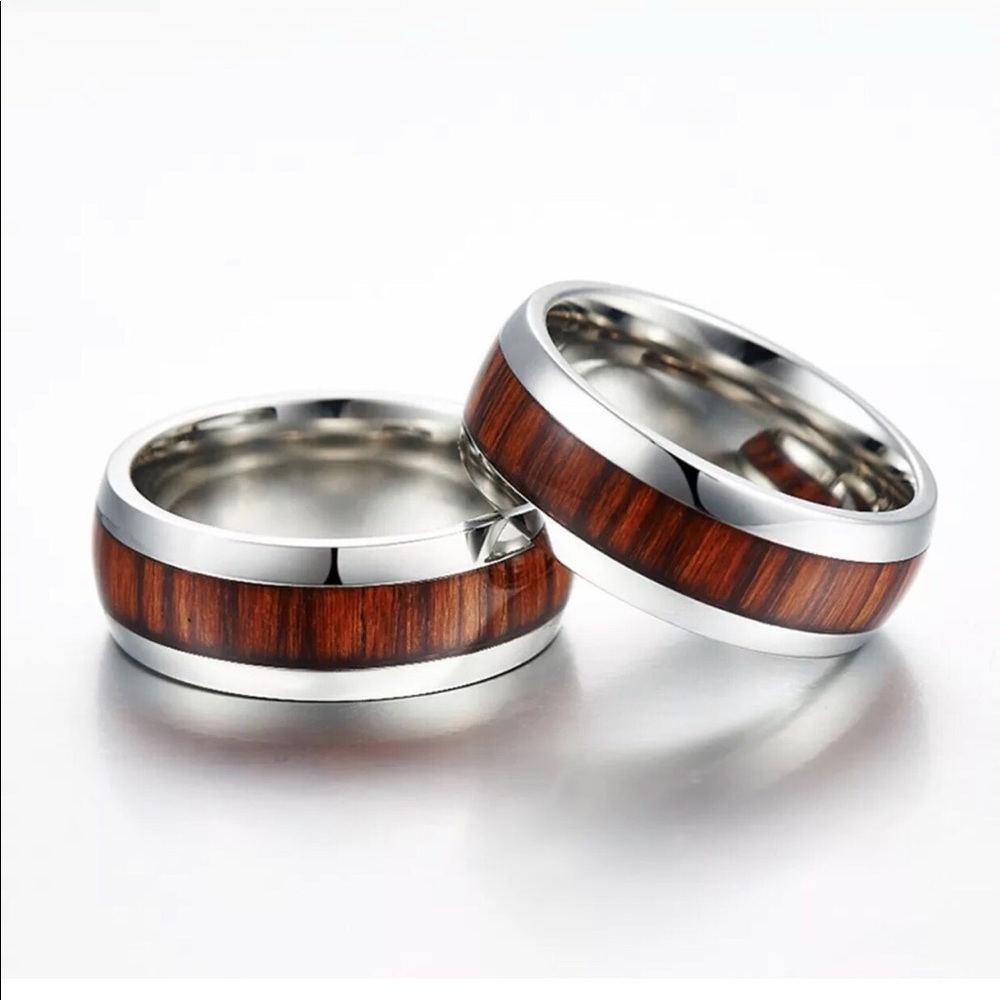 Tungsten/Stainless wood inlay wedding ring